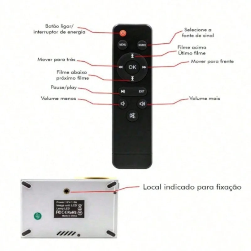Mini Projector Portable Home Theater Smart TV 3D Cinema, Able to Play 4K Movies Through High Definition Port